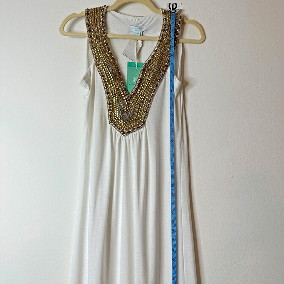 NWT Elizabeth Hurley Beach White Jemima Maxi Gold Embellished Bead Neckline Med - Picture 7 of 12